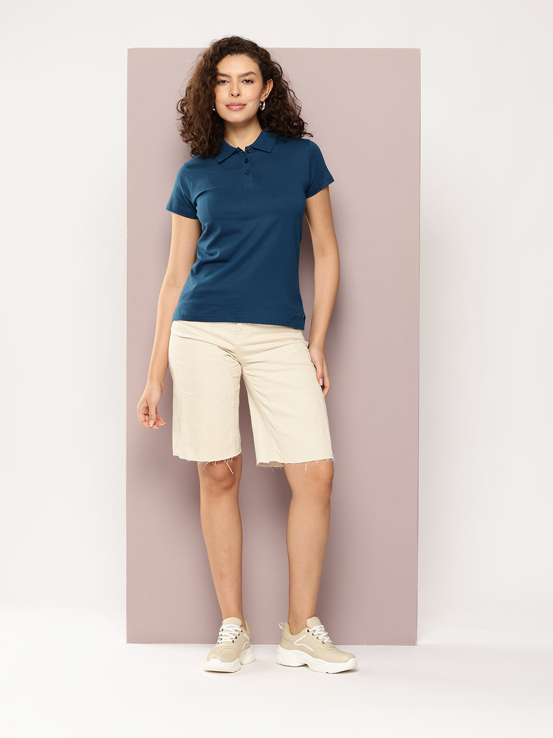 Womens Half Sleeve Polo Neck Solid Regular Fit Tshirts