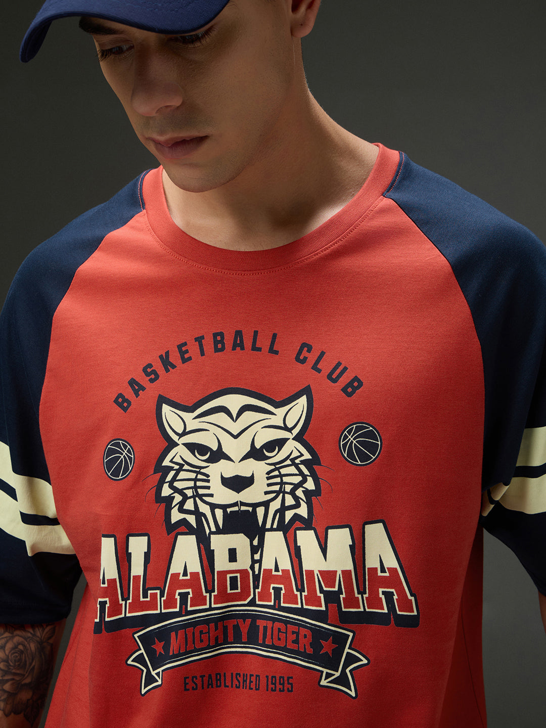 Mens Round Neck Raglan Sleeve Printed Oversized Fit Tshirt