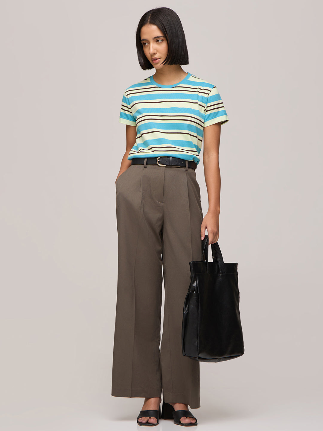 Womens Striped Regular Fit Cotton T-Shirt