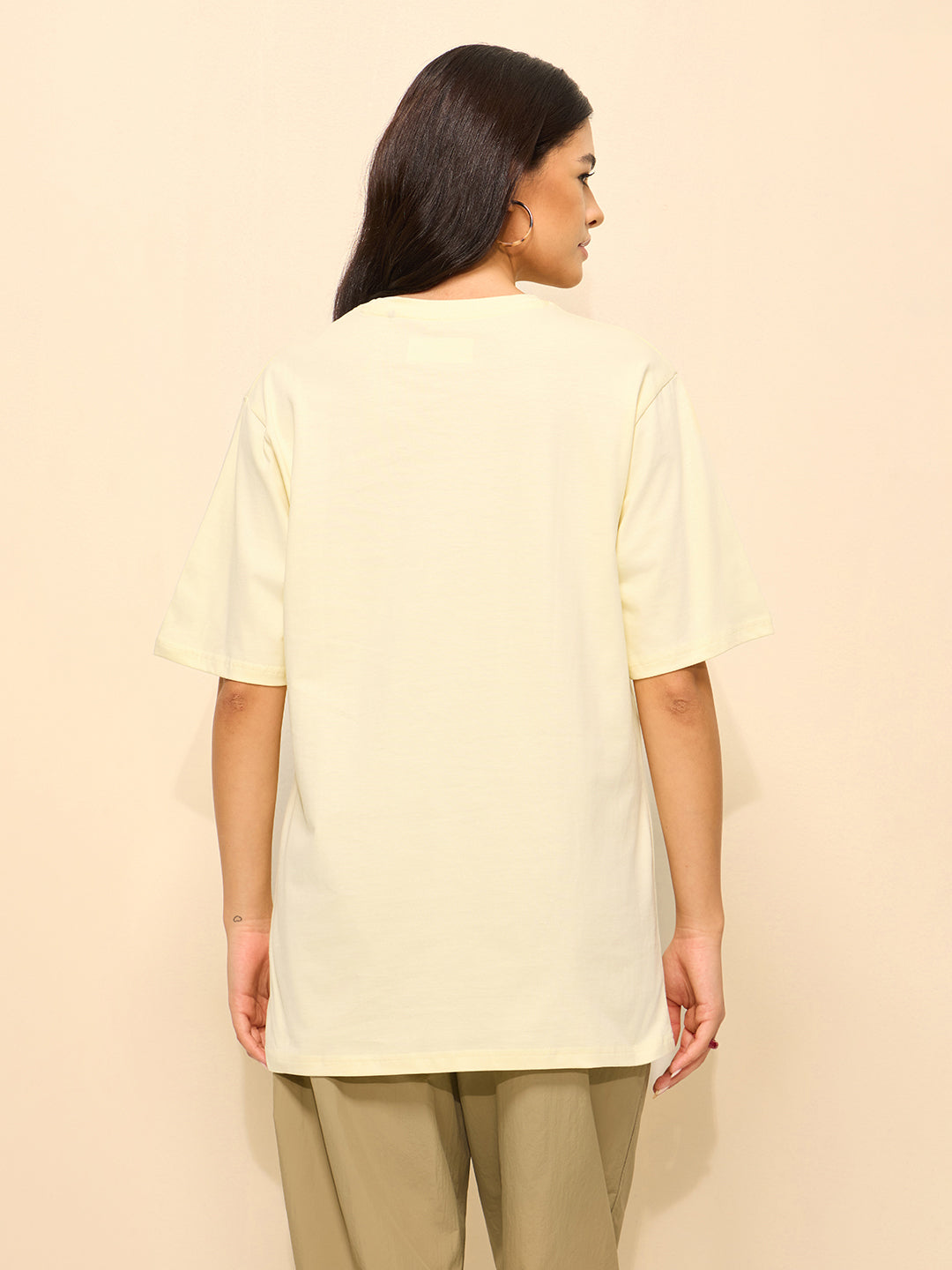 Womens Laces Detailed Oversized Fit Cotton T-Shirt