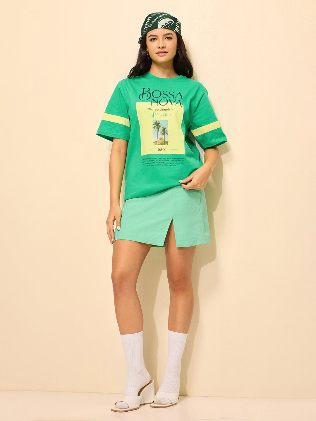 Womens Printed Oversized Fit Cotton T-Shirt