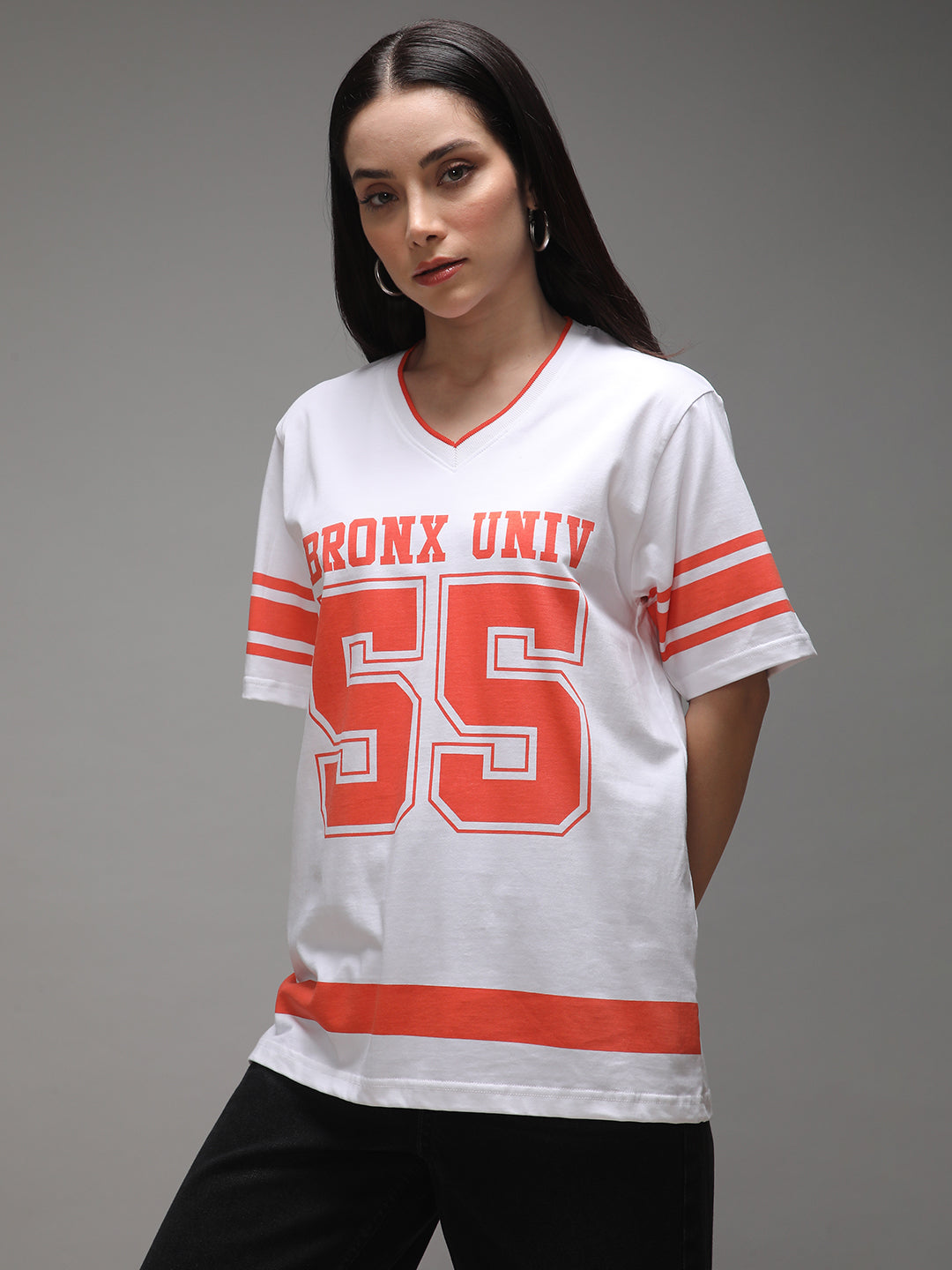 Womens Half Sleeve V-Neck Printed Oversized Fit Tshirts