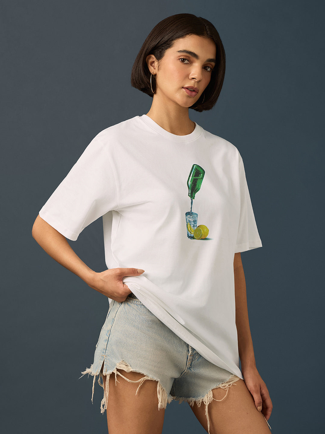 Womens Short Sleeve Printed Oversized Fit Tshirt 