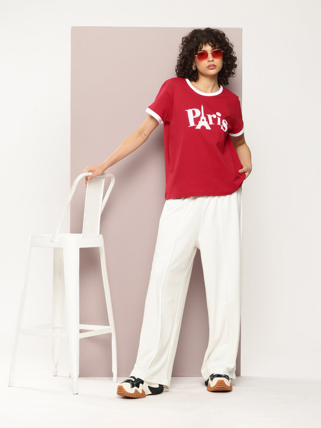 Womens Half Sleeve Round Neck Embroidery Boxy Fit Tshirts