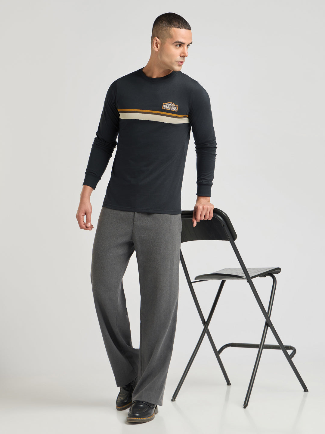Mens Printed Regular Fit Full Sleeve Round Neck Tshirt