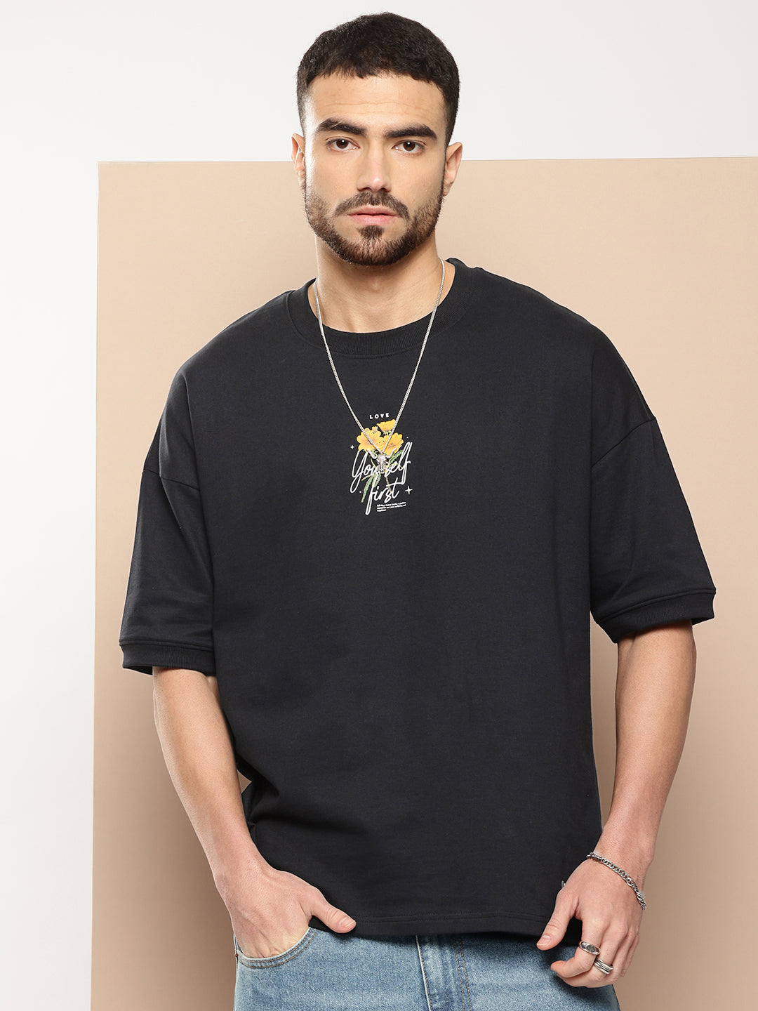 Mens Half Sleeve Round Neck Back Printed Oversized Fit Tshirts