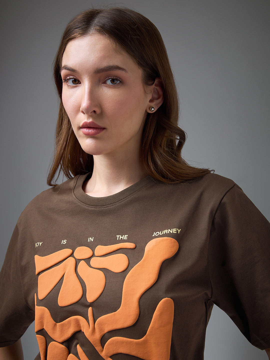 Womens Puff Printed Round Neck Oversized Fit Tshirt