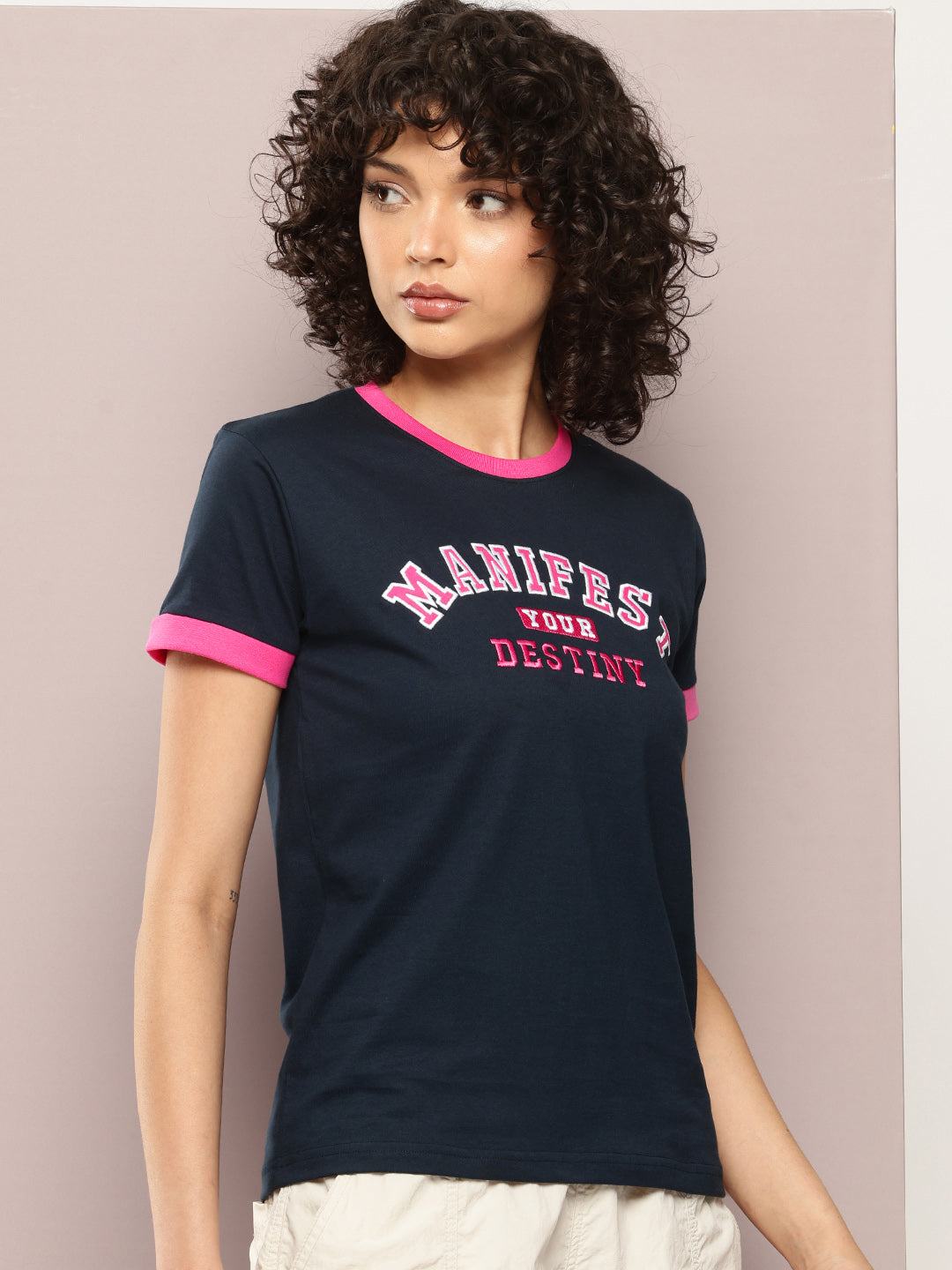 Womens Half Sleeve Round Neck Embroidery Regular Fit Tshirts