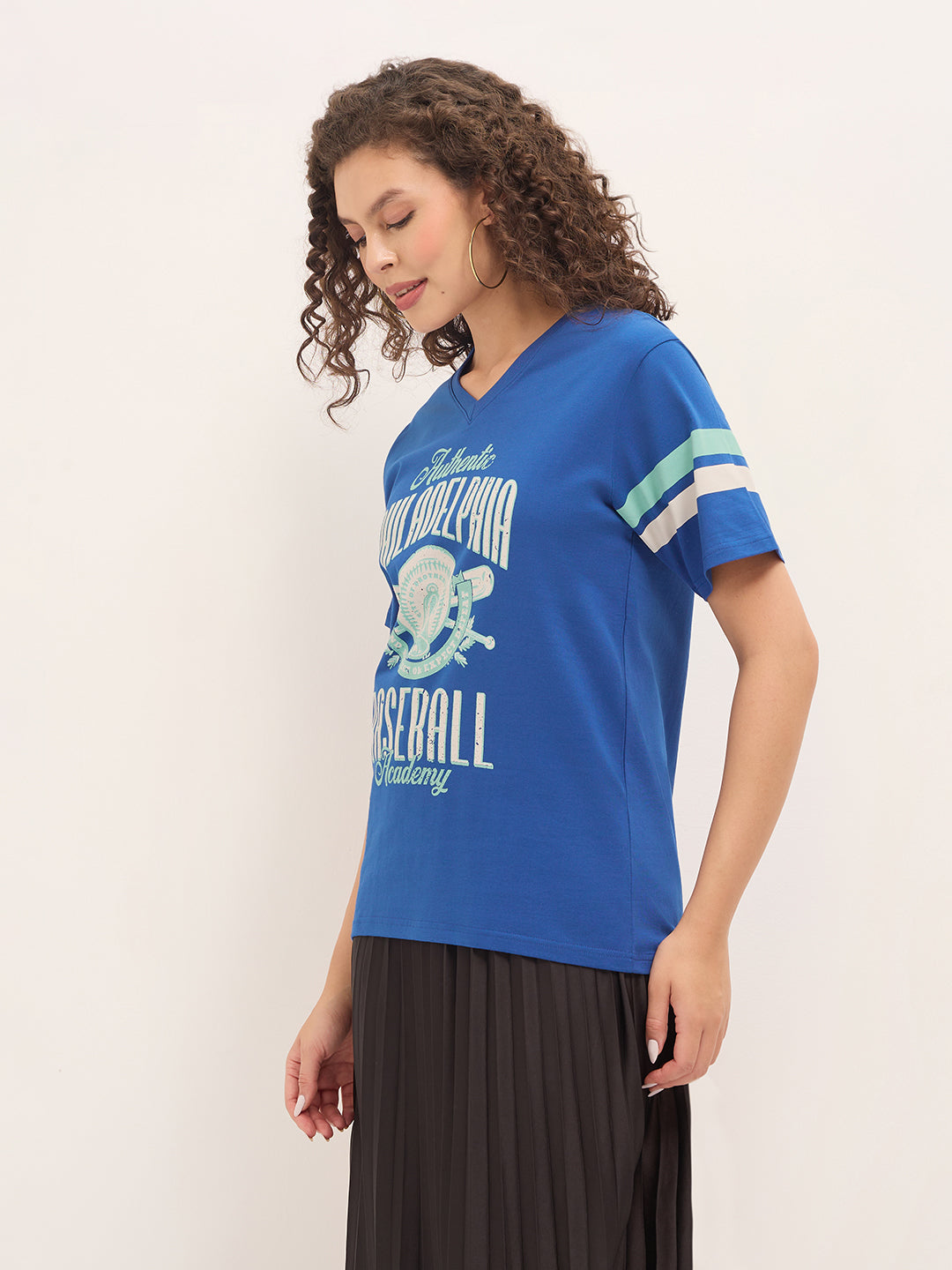 Womens Half Sleeve V-Neck Printed Oversized Fit Tshirts