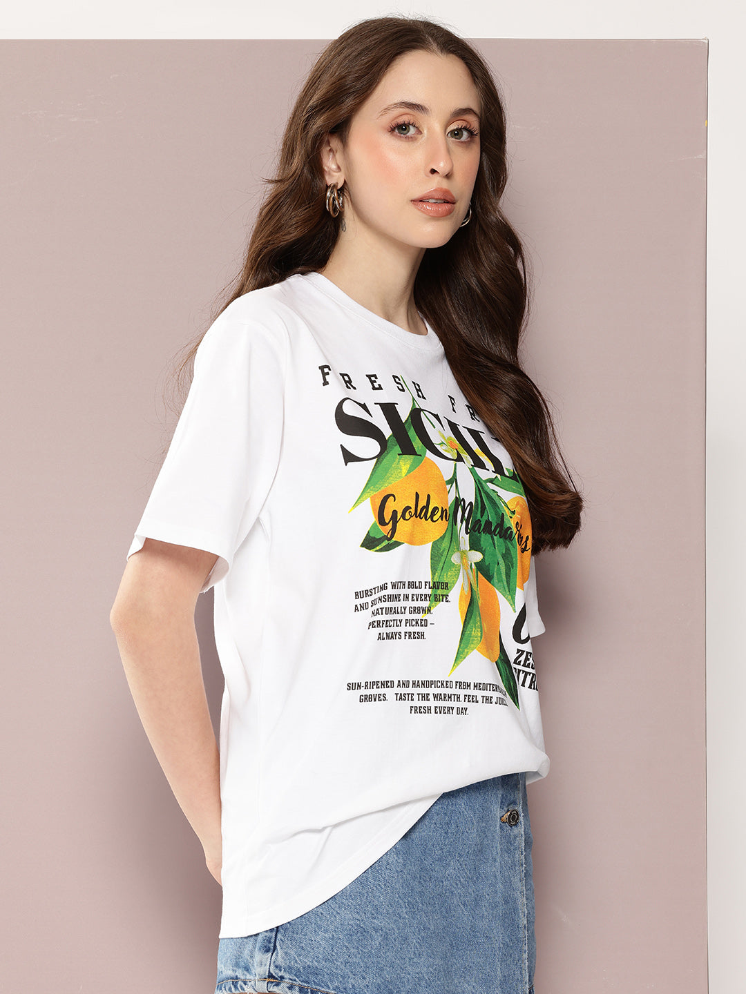 Womens Half Sleeve Round Neck Printed Oversized Fit Tshirts