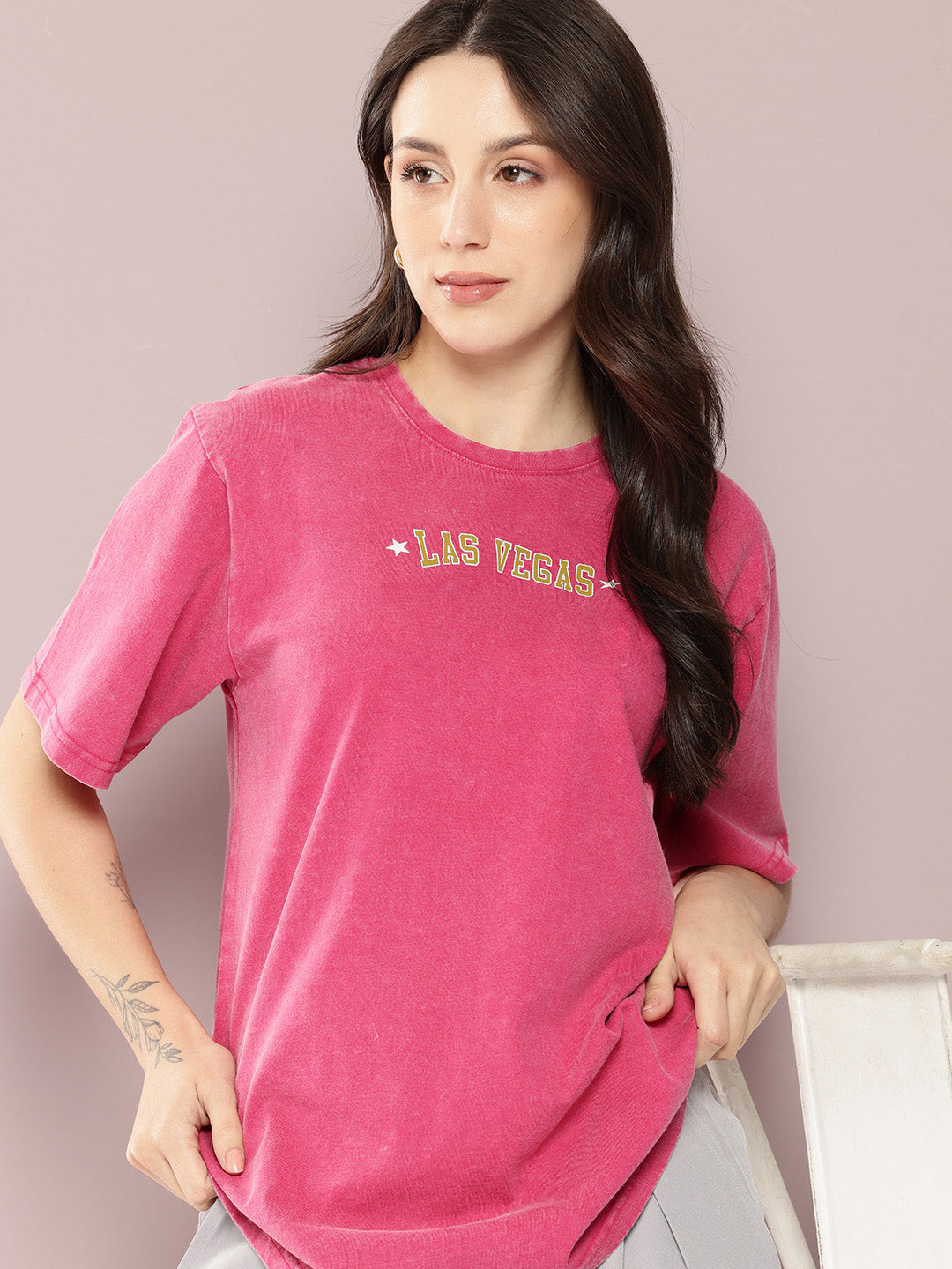 Womens Half Sleeve Round Neck Printed Oversized Fit Tshirts