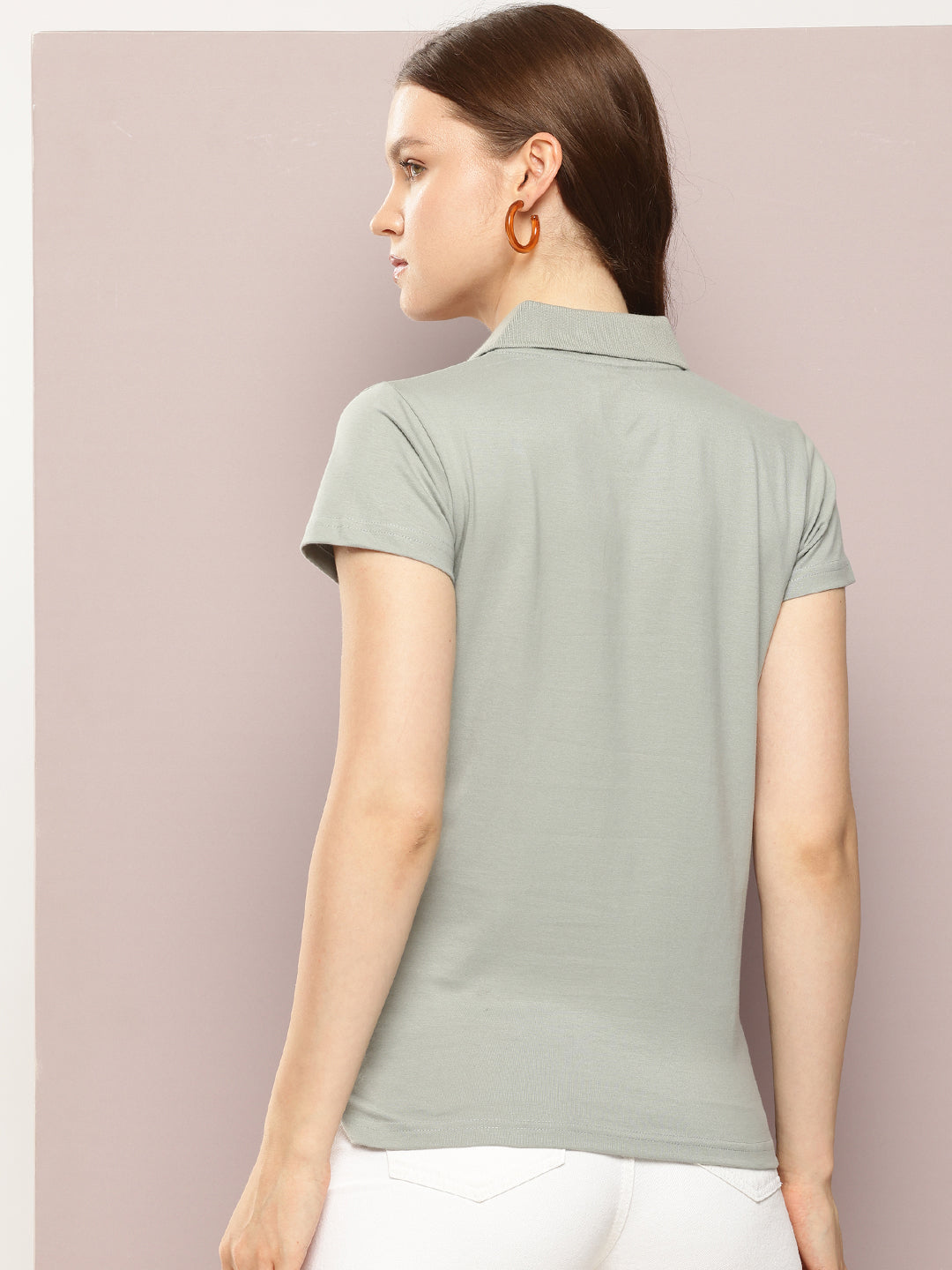 Womens Half Sleeve Polo Neck Solid Regular Fit Tshirts