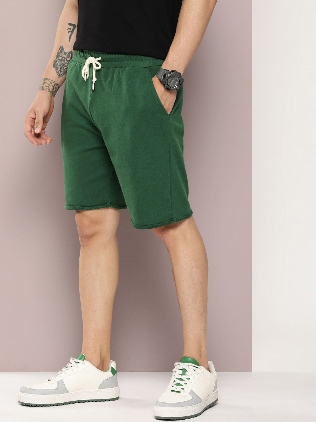Men Solid Regular Fit Shorts