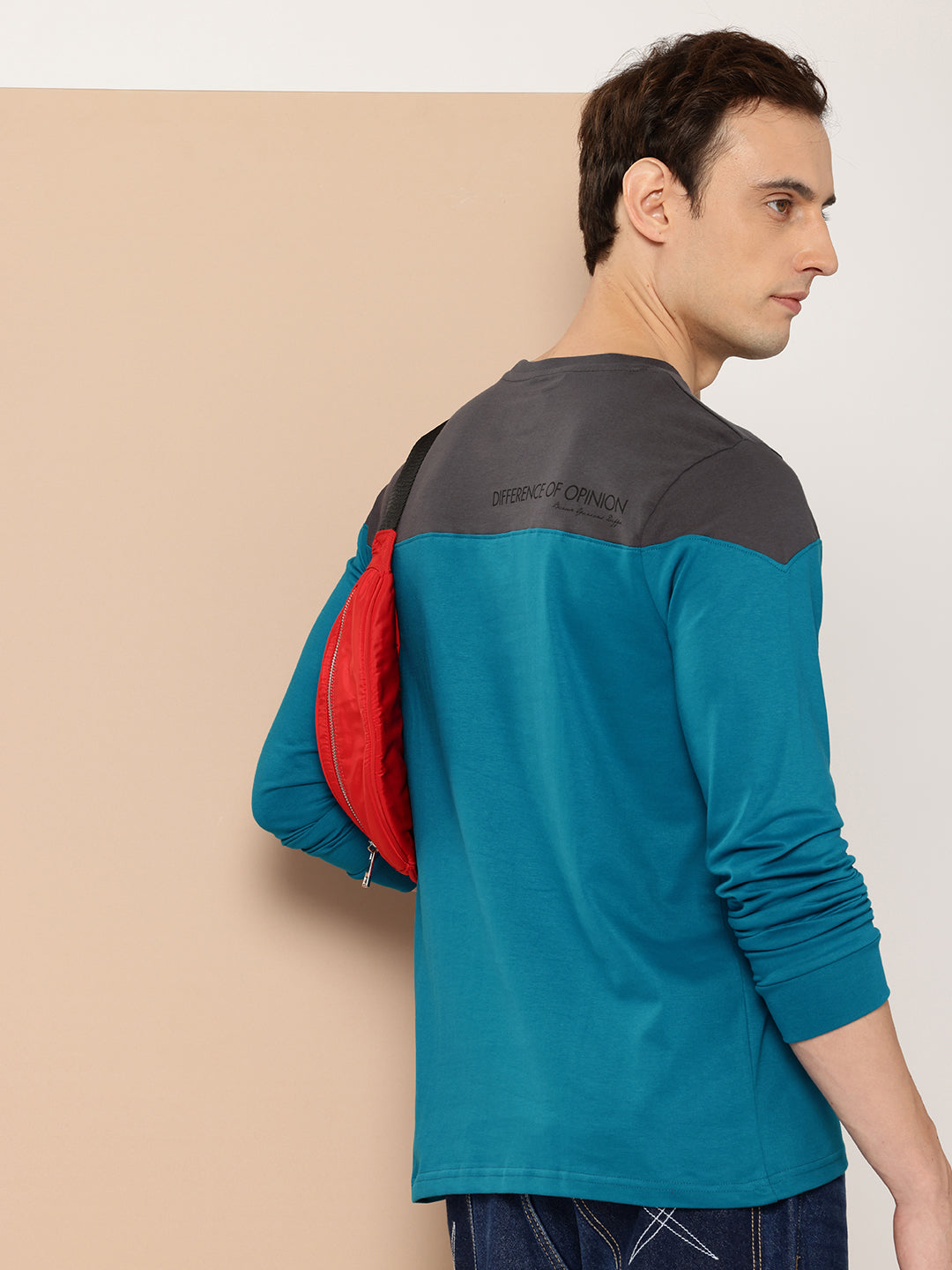 Mens Full Sleeve Henley Neck Colourblocked Regular Fit Tshirts