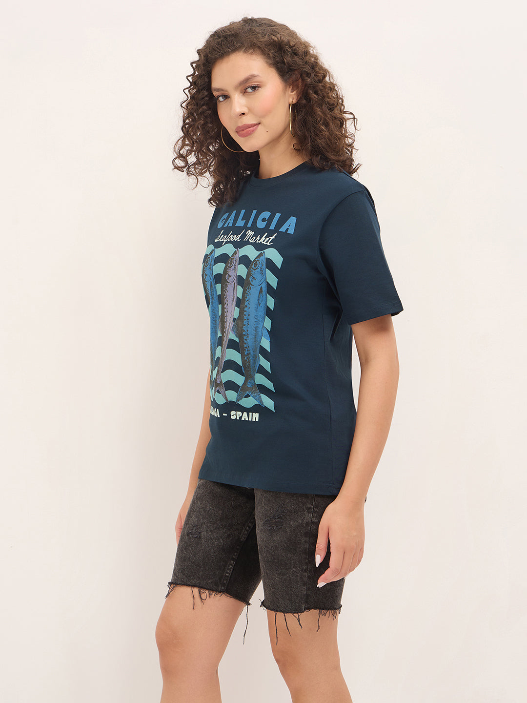 Womens Half Sleeve Round Neck Printed Oversized Fit Tshirts
