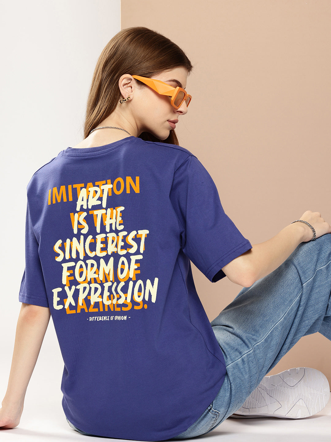 Womens Half Sleeve Round Neck Back Printed Oversized Fit Tshirts