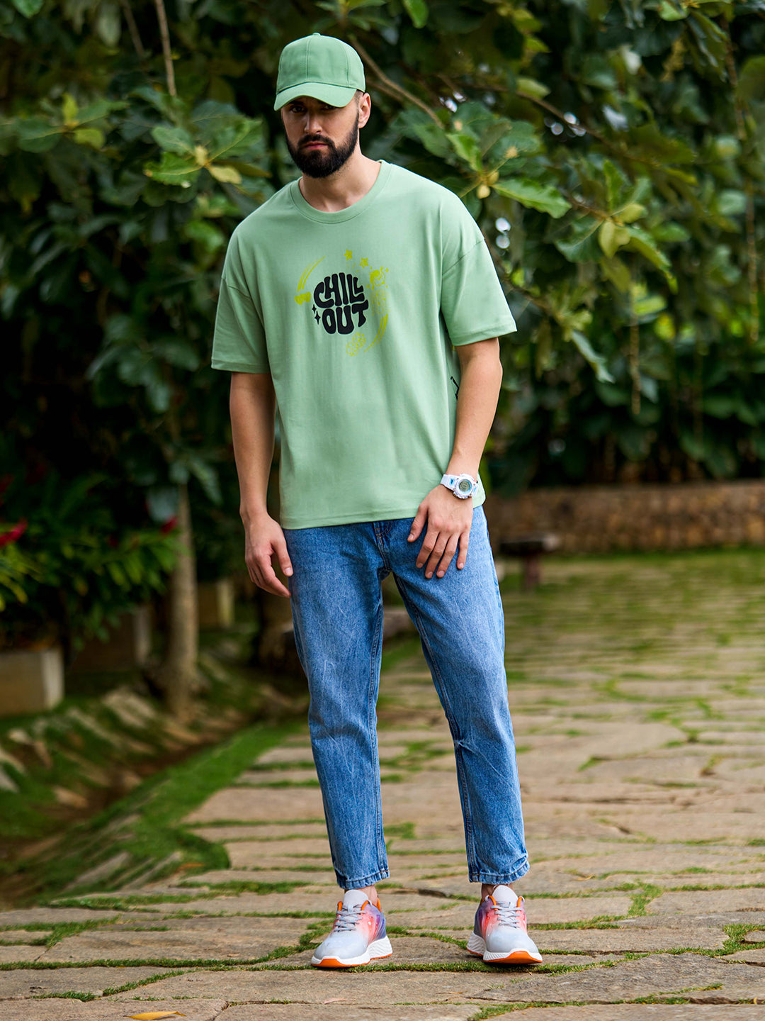 Mens Half Sleeve Drop Shoulder Printed Oversized Fit T-Shirts