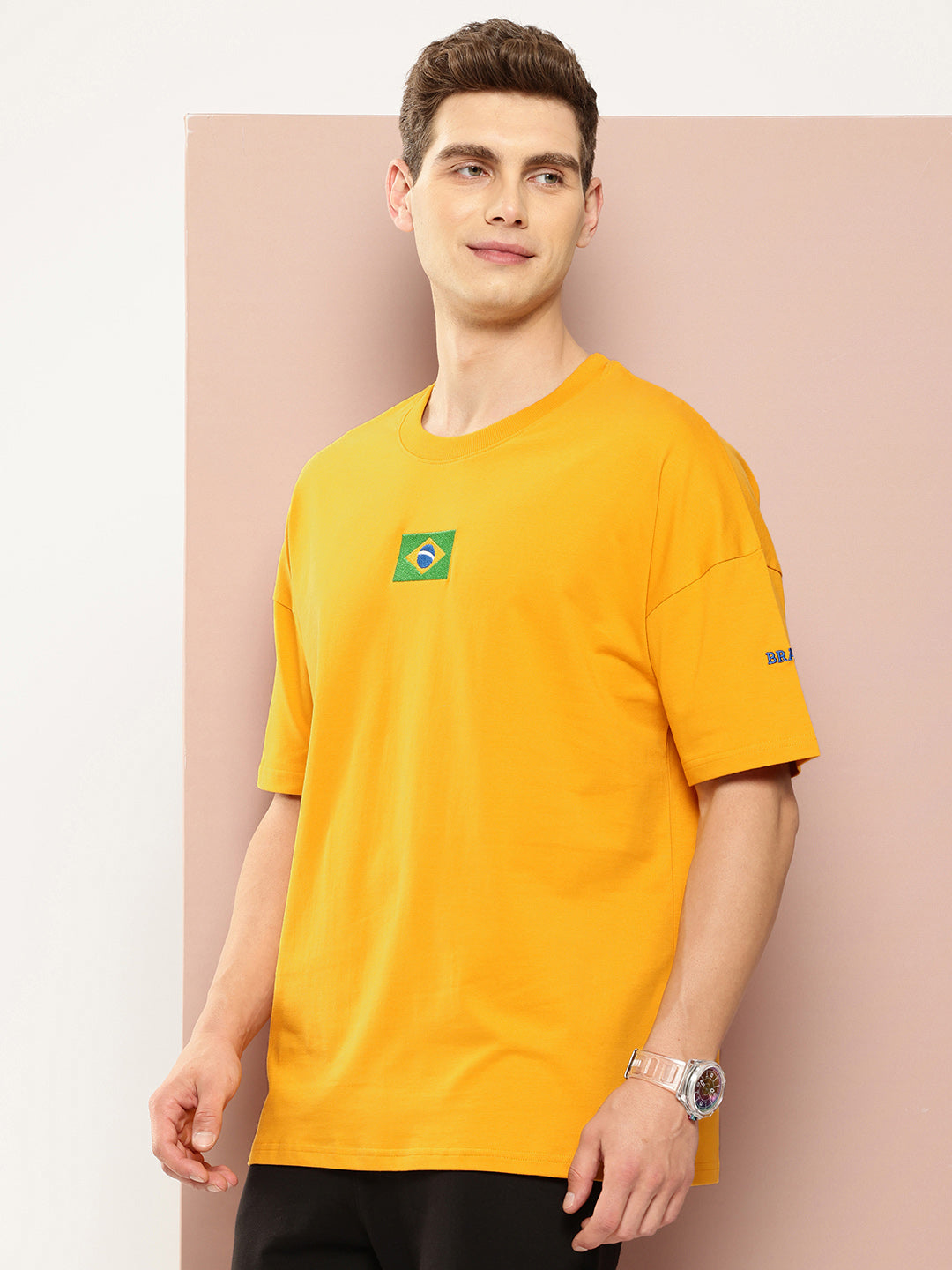Mens Half Sleeve Drop Shoulder Embroidery Oversized Fit T-Shirts