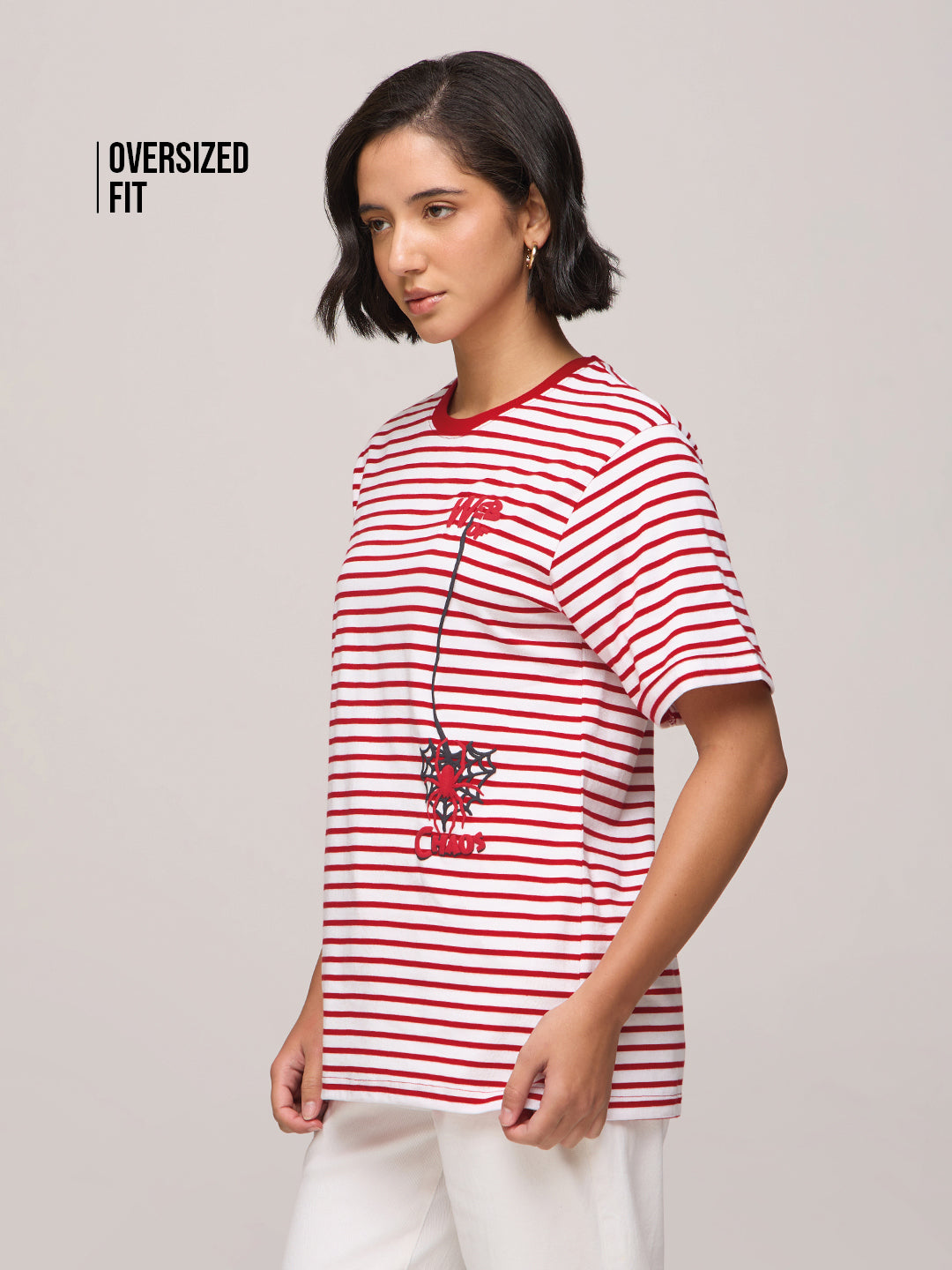Womens Striped Oversized Fit Cotton T-Shirt