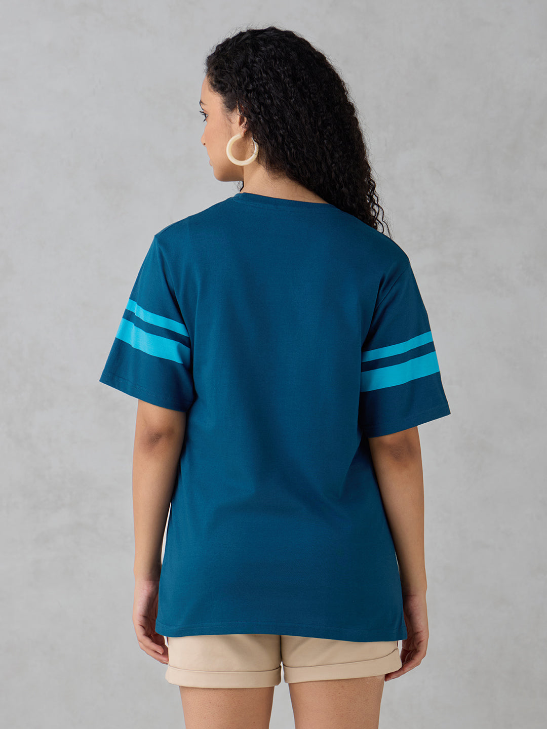 Womens Half Sleeve Puff Printed Oversized Fit Tshirt