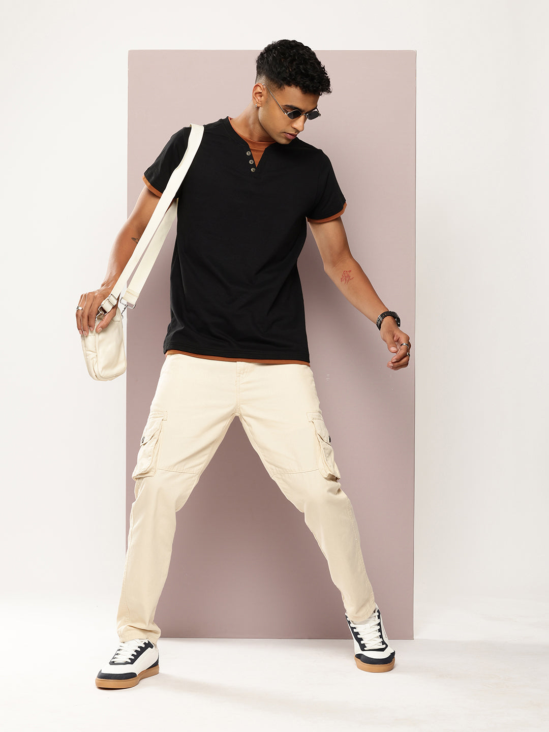 Mens Half Sleeve V-Neck Solid Regular Fit Tshirts