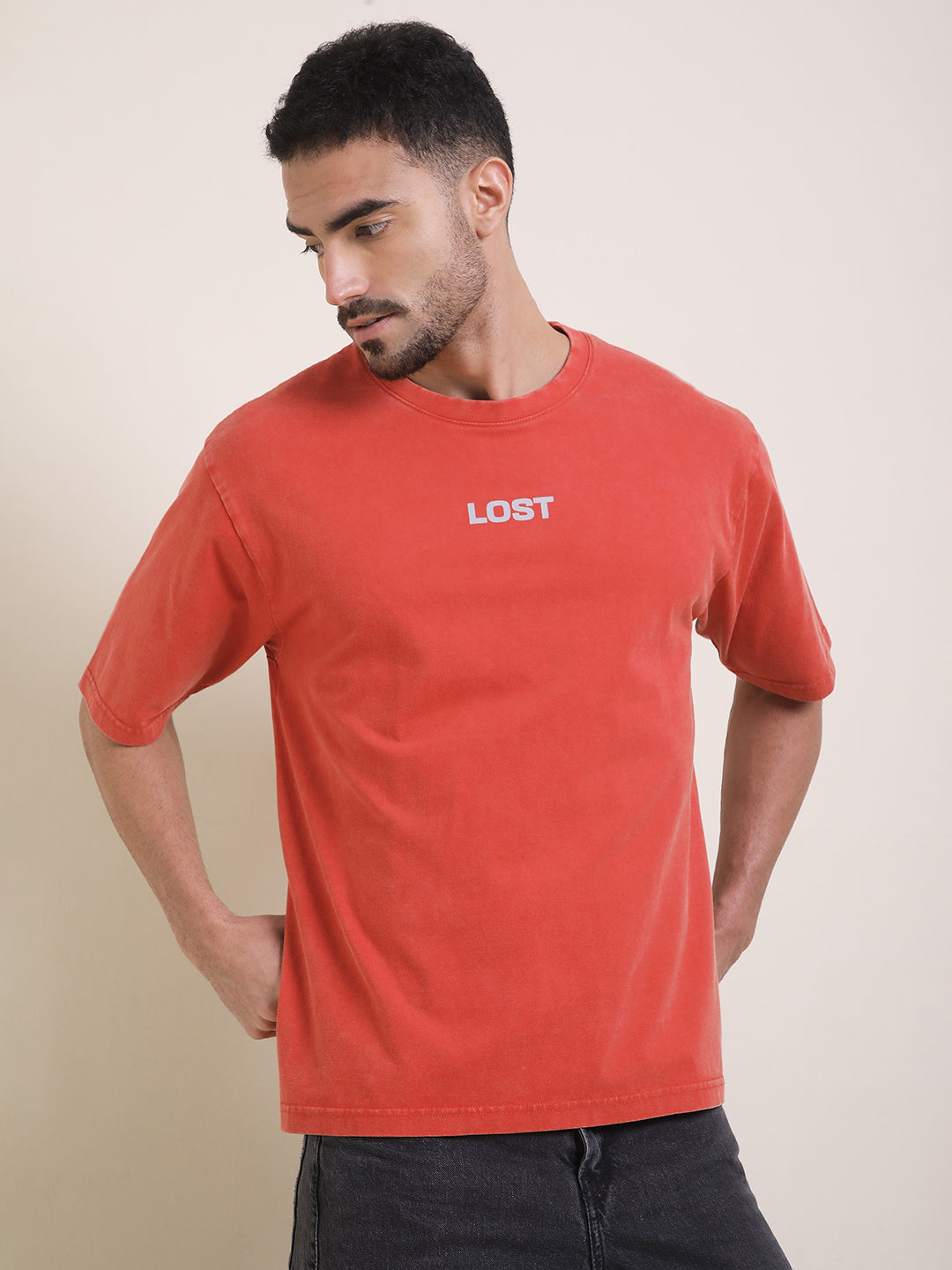 Mens Half Sleeve Round Neck Back Printed Oversized Fit Tshirts