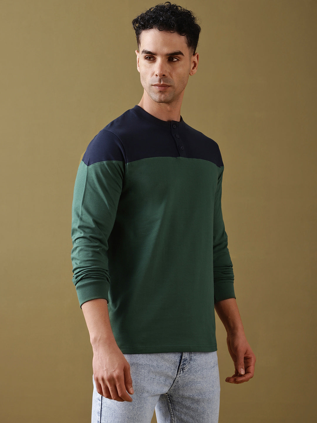Mens Full Sleeve Henley Neck Regular Fit T-Shirts