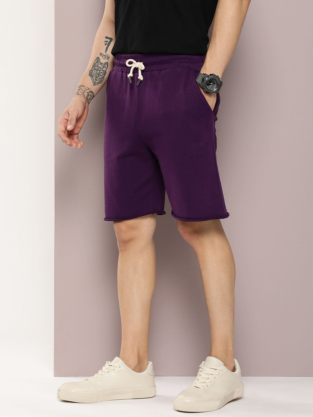 Men Solid Regular Fit Shorts