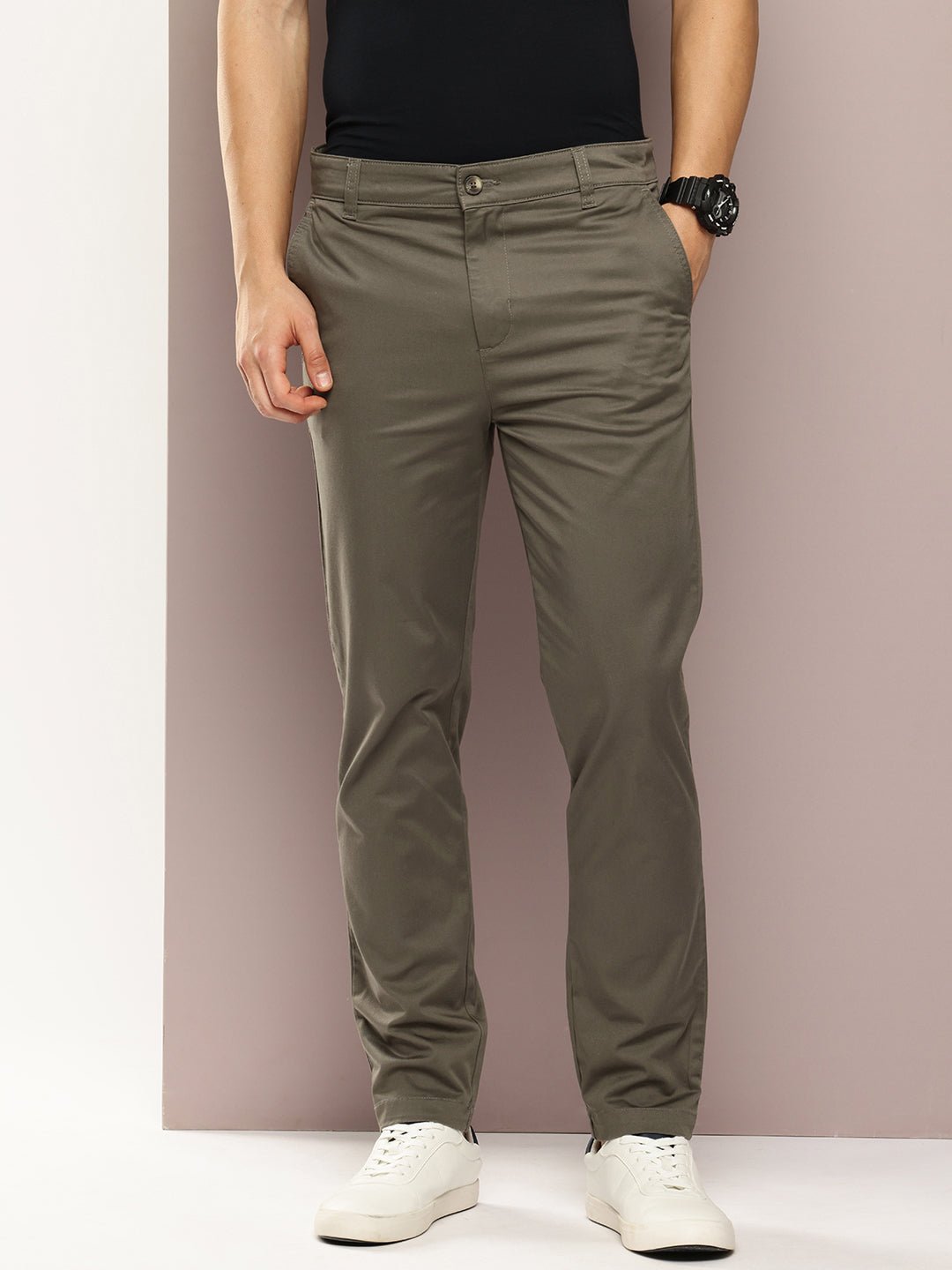 Men Slim Fit Solid Chinos Casual Trousers