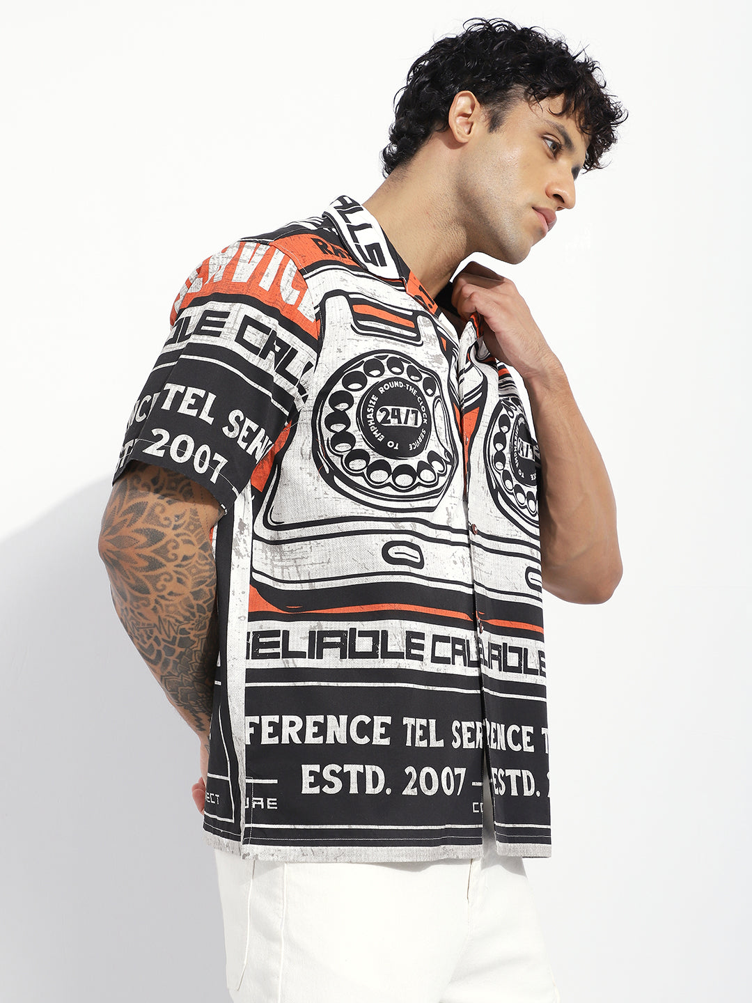 Men Boxy Regular Short Sleeve Printed White Shirt