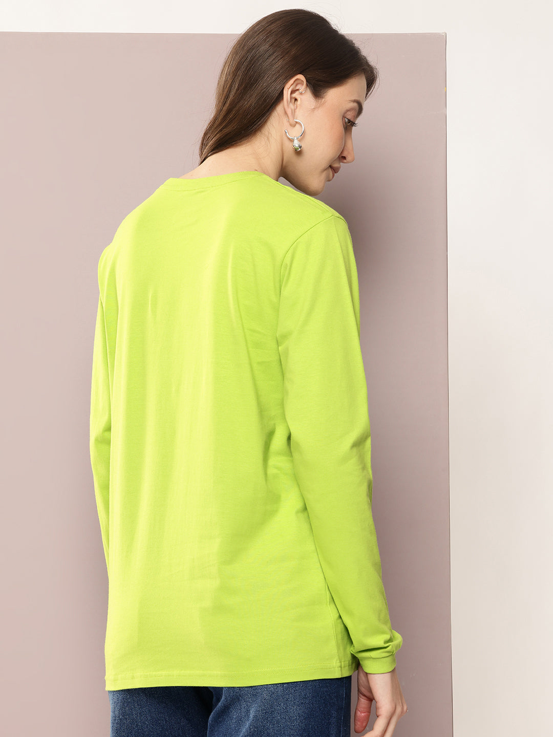 Womens Full Sleeve Round Neck Printed Oversized Fit Tshirts