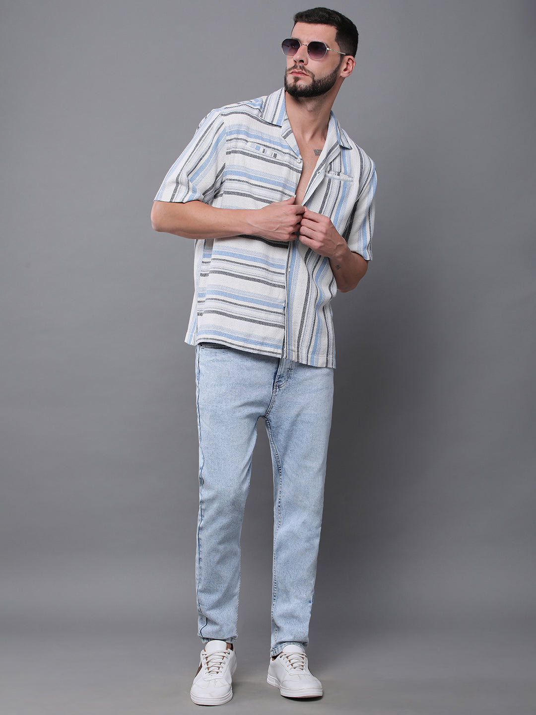 Men Striped Half Sleeve Casual Shirt With Pocket