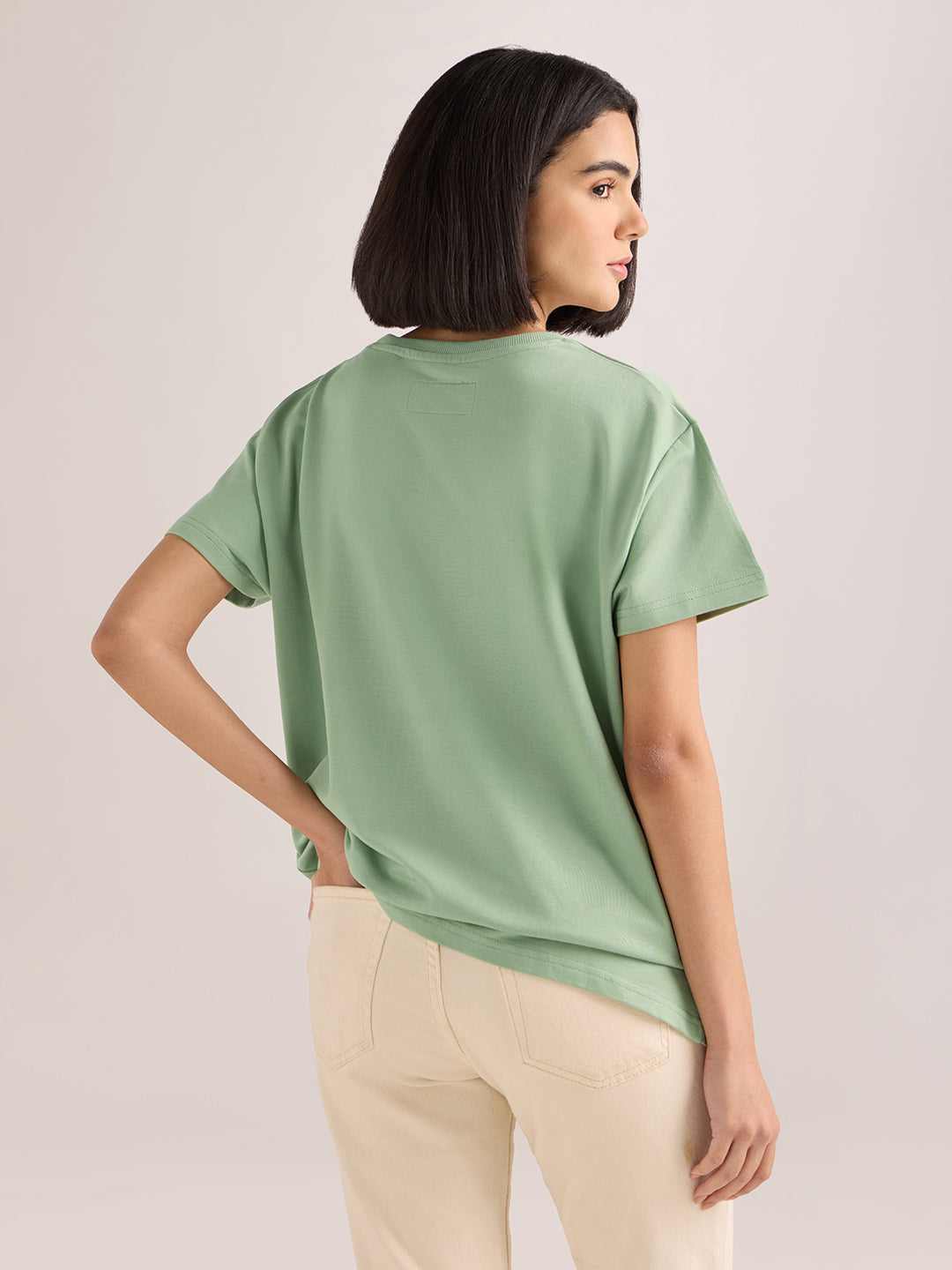 Womens Embroidery Boxy Regular Fit French Terry Cotton Tshirt