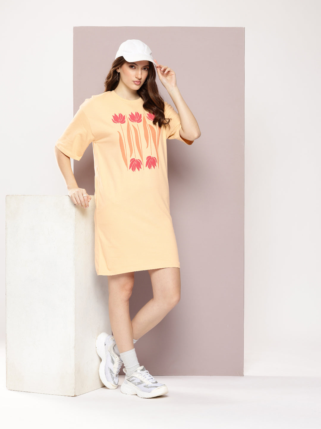 Womens Oversized Short Sleeves Printed Tshirt Dress