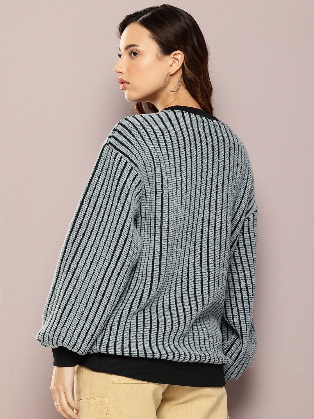 Women Long Sleeve Oversized Striped Sweatshirt
