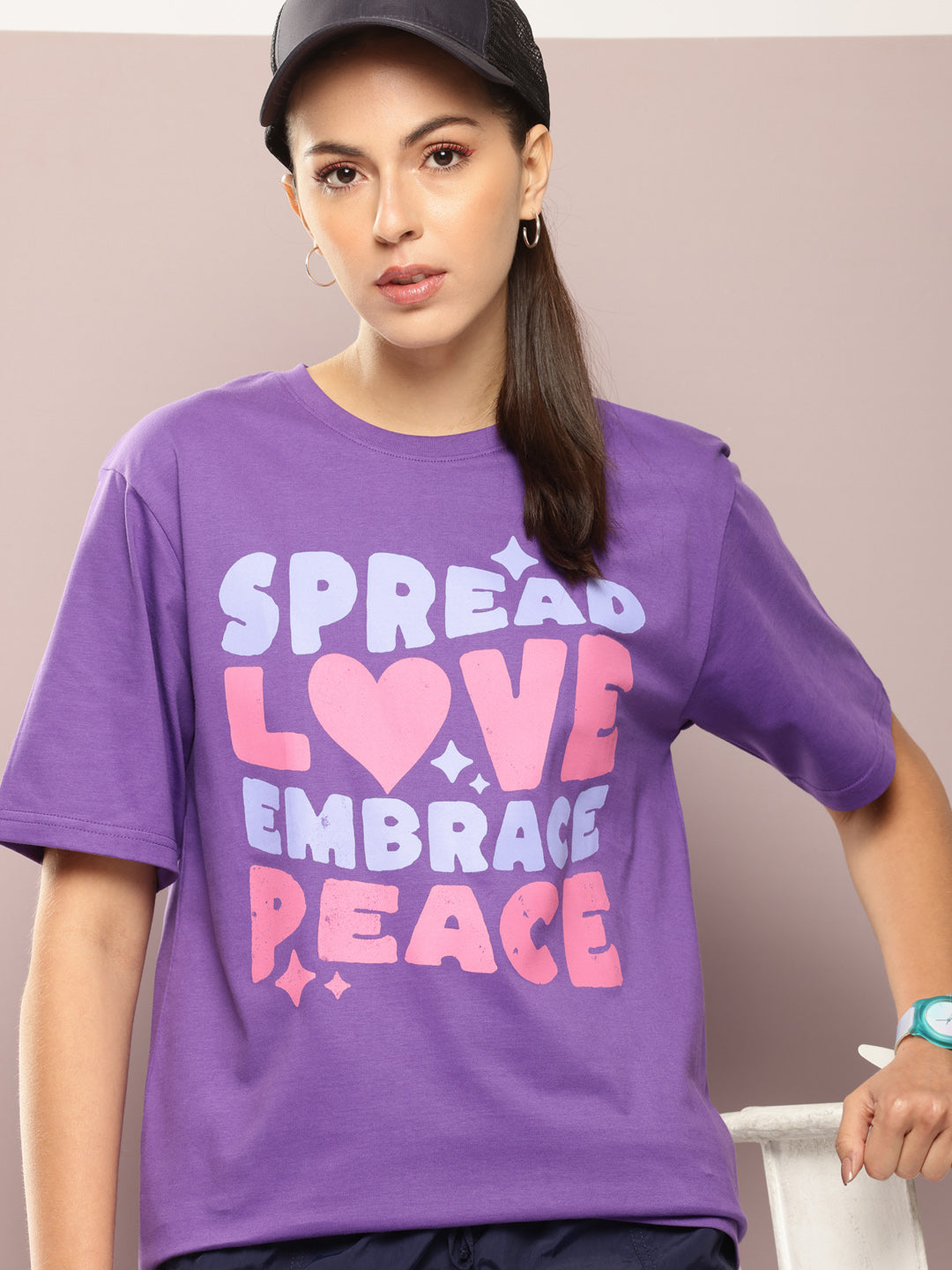 Womens Half Sleeve Round Neck Printed Oversized Fit Tshirts