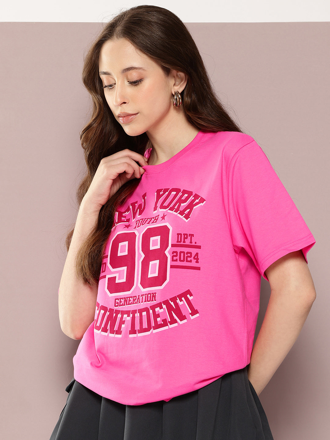 Womens Half Sleeve Round Neck Printed Oversized Fit Tshirts