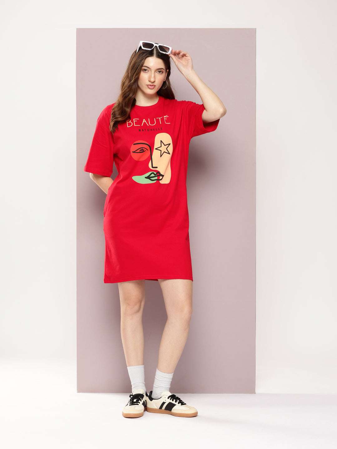 Womens Oversized Short Sleeves Printed Tshirt Dress