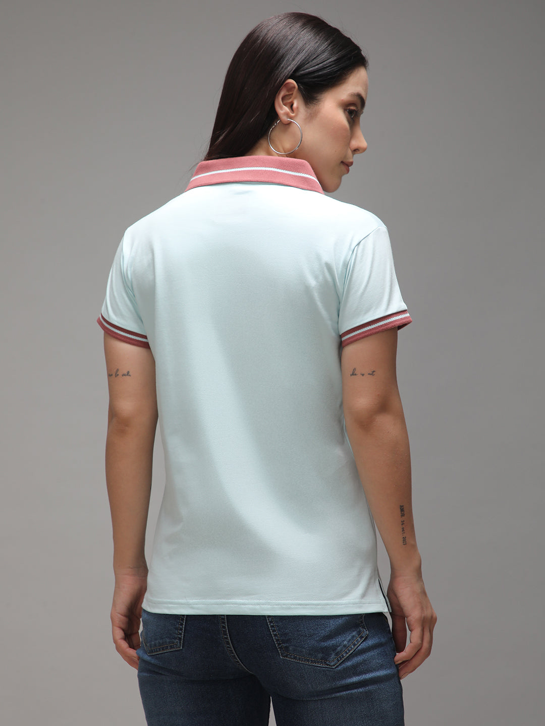 Womens Half Sleeve Polo Neck Solid Regular Fit Tshirts