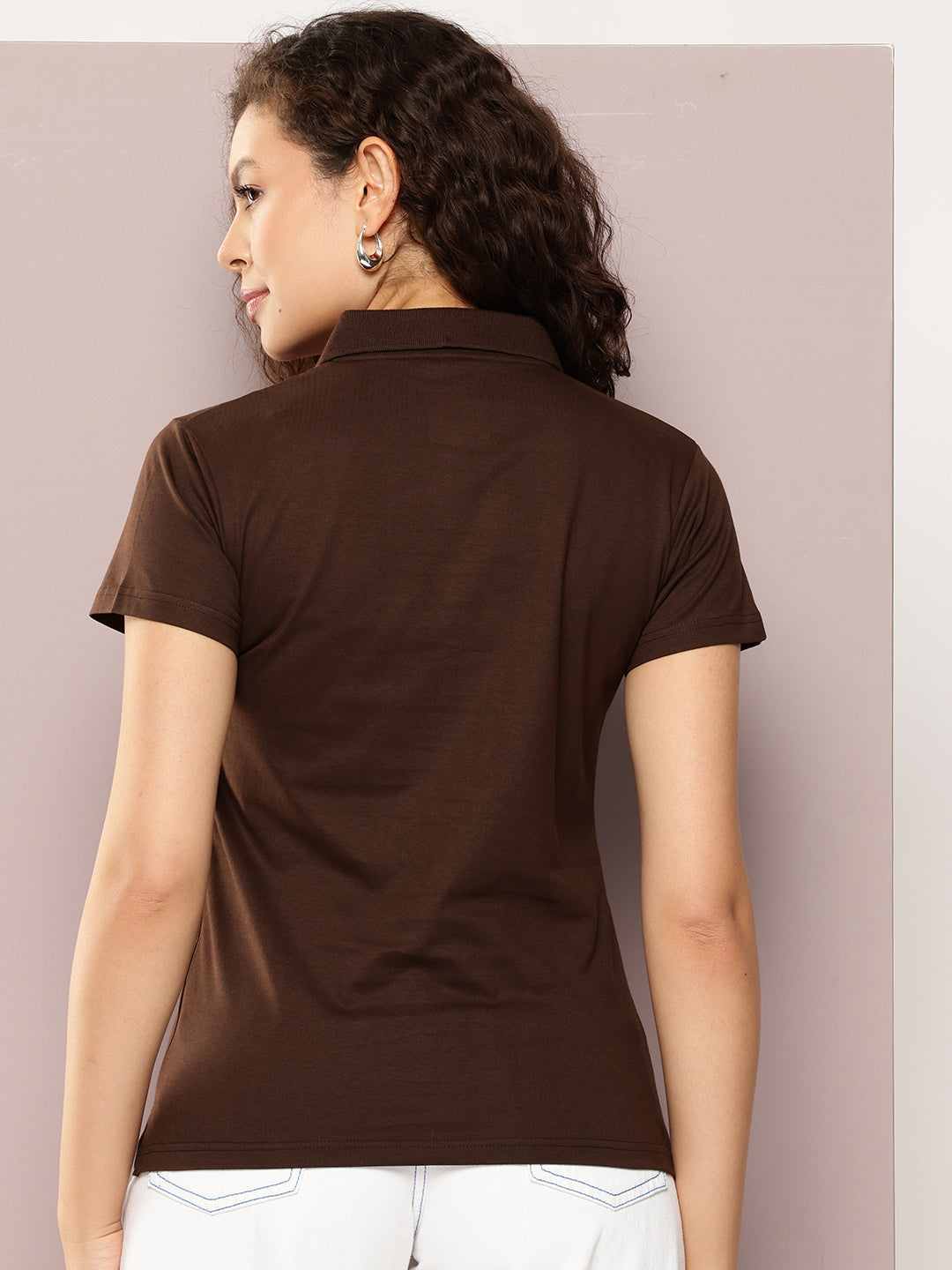 Womens Half Sleeve Polo Neck Solid Regular Fit Tshirts