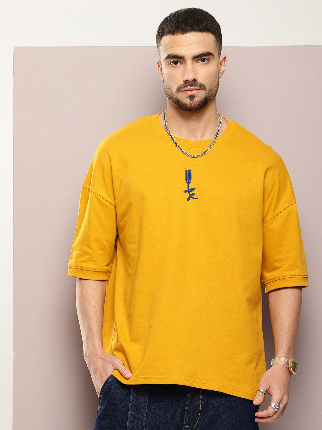 Mens Half Sleeve Round Neck Back Printed Oversized Fit Tshirts