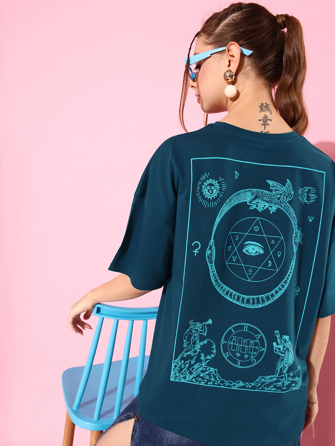 Womens Half Sleeve Drop Shoulder Printed Oversized Fit T-Shirts