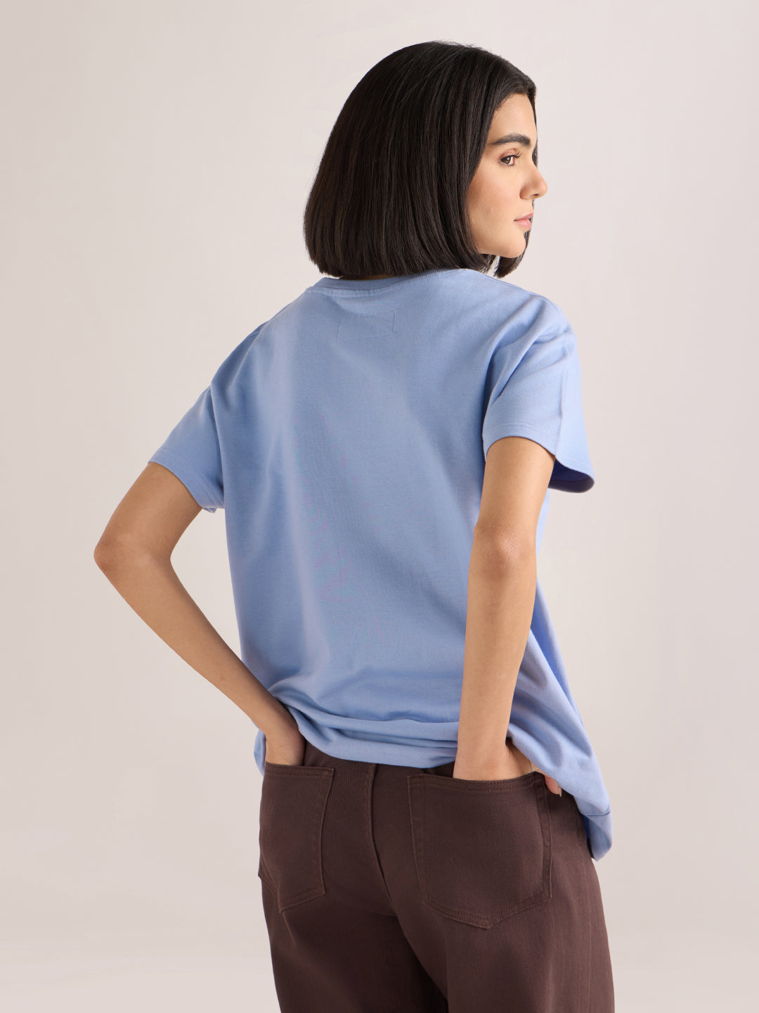 Womens Embroidery Boxy Regular Fit French Terry Cotton Tshirt