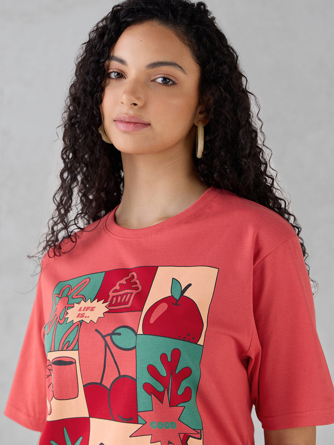 Womens Half Sleeve Printed Oversized Fit Tshirt