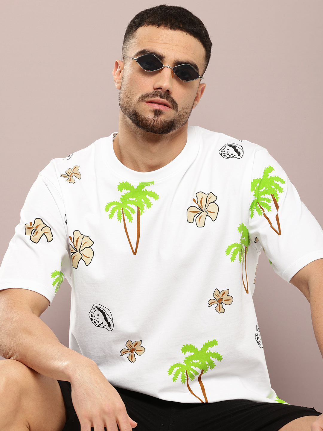 Mens Half Sleeve Round Neck All-Over Printed Oversized Fit Tshirts