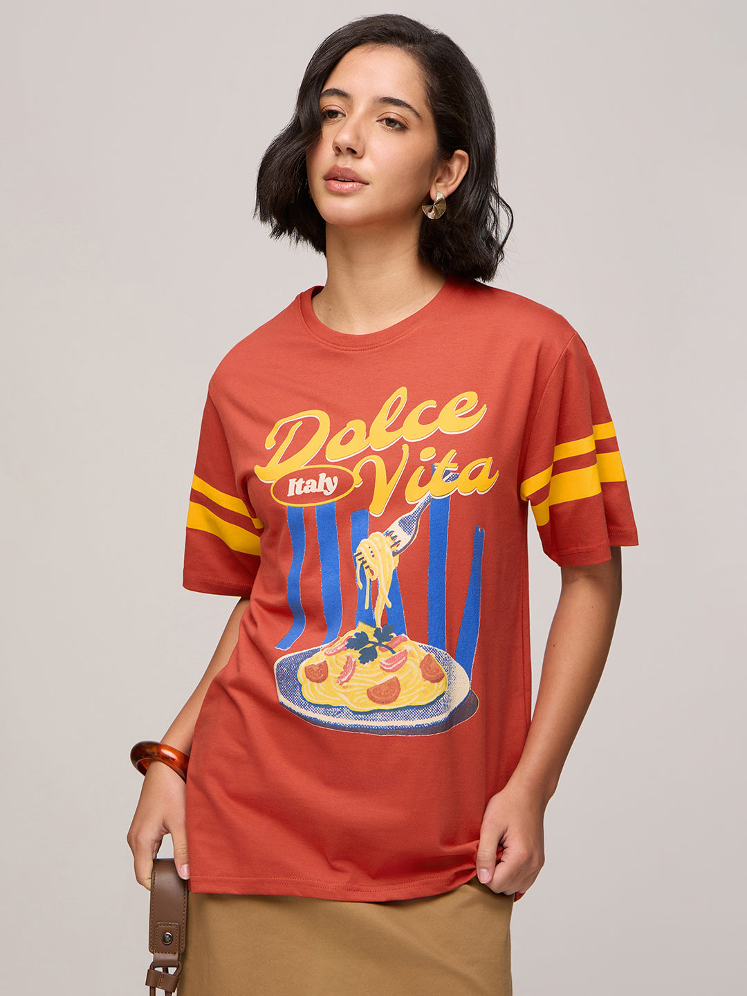 Womens Printed Oversized Fit Cotton T-Shirt
