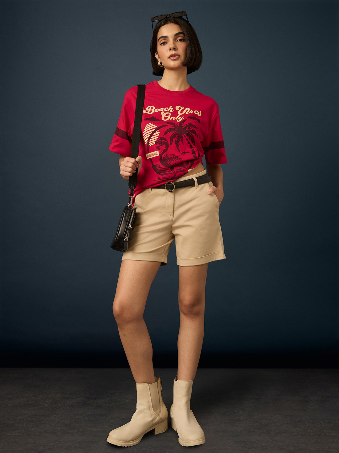 Womens Short Sleeve Printed Oversized Fit Tshirt 