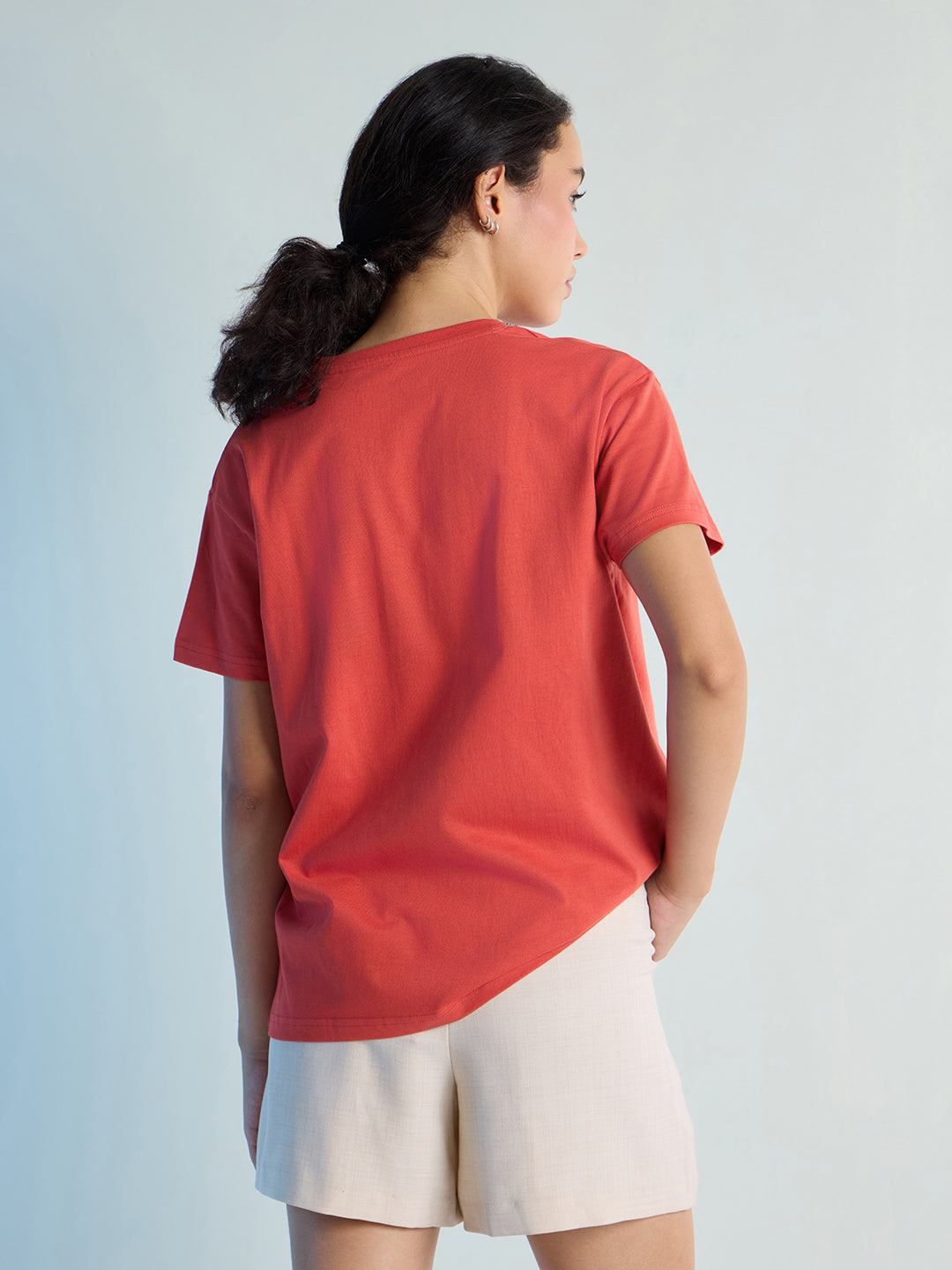 Womens Stud Detailed Boxy Regular Round Neck Tshirt 