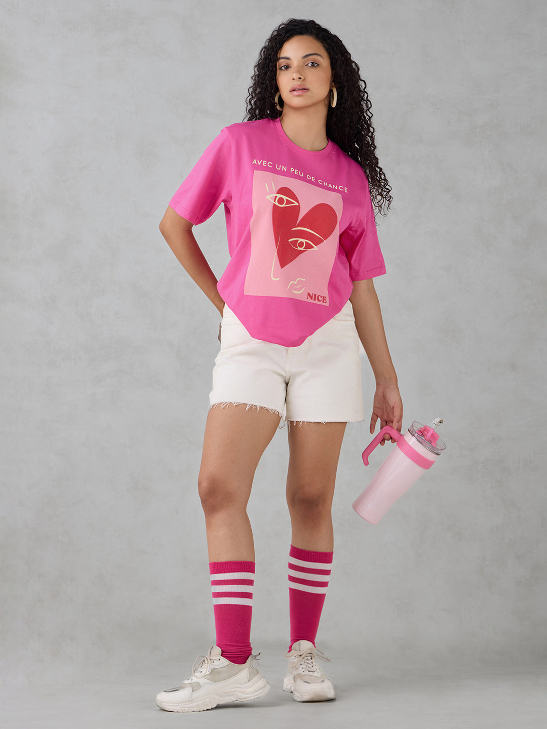 Womens Half Sleeve Puff Printed Oversized Fit Tshirt