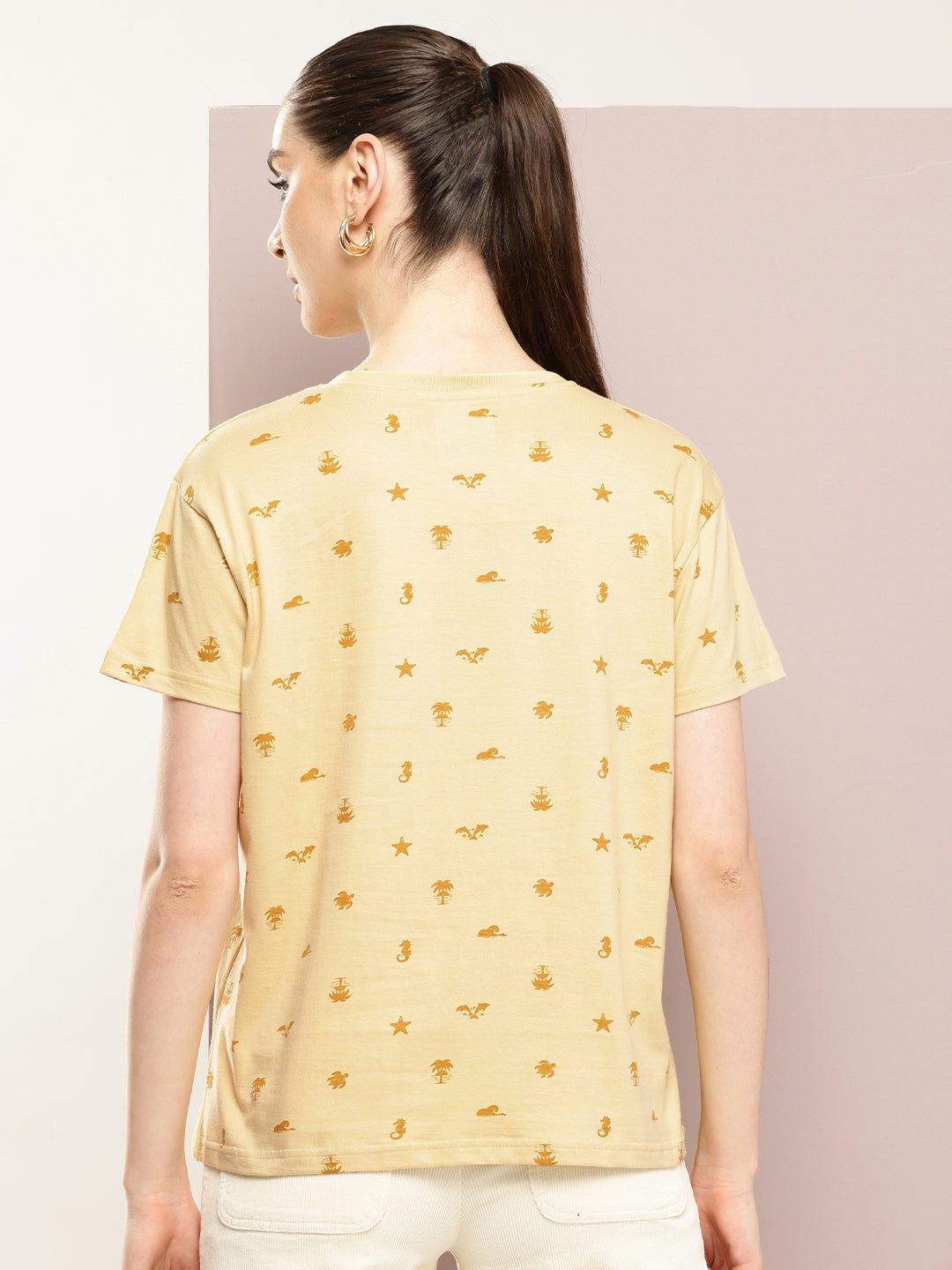 Womens Half Sleeve Round Neck All-Over Printed Boxy Fit Tshirts